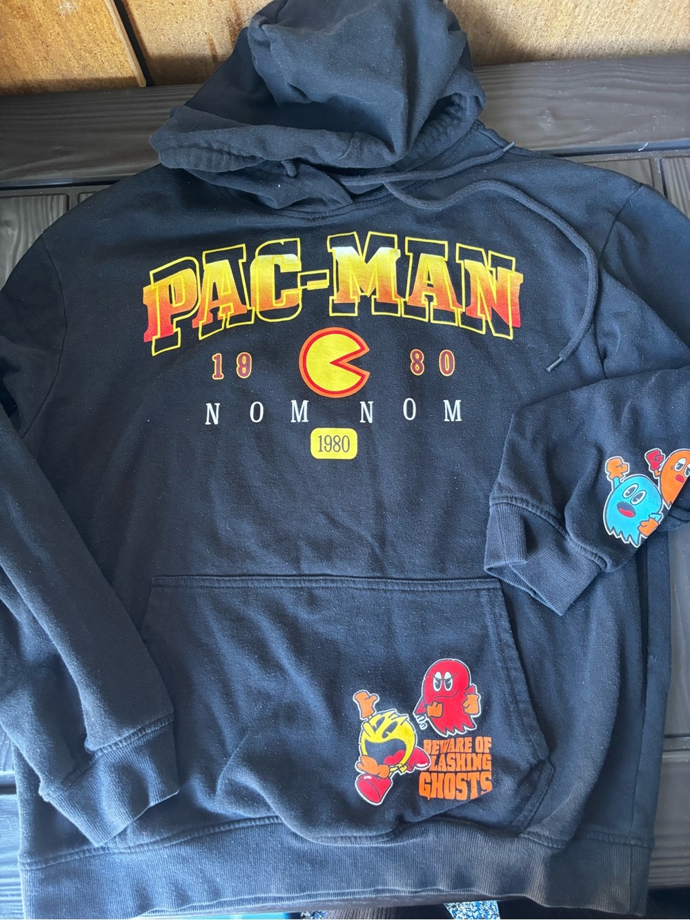 Pac-Man 1980 Black Graphic Hoodie NOM NOM LARGE